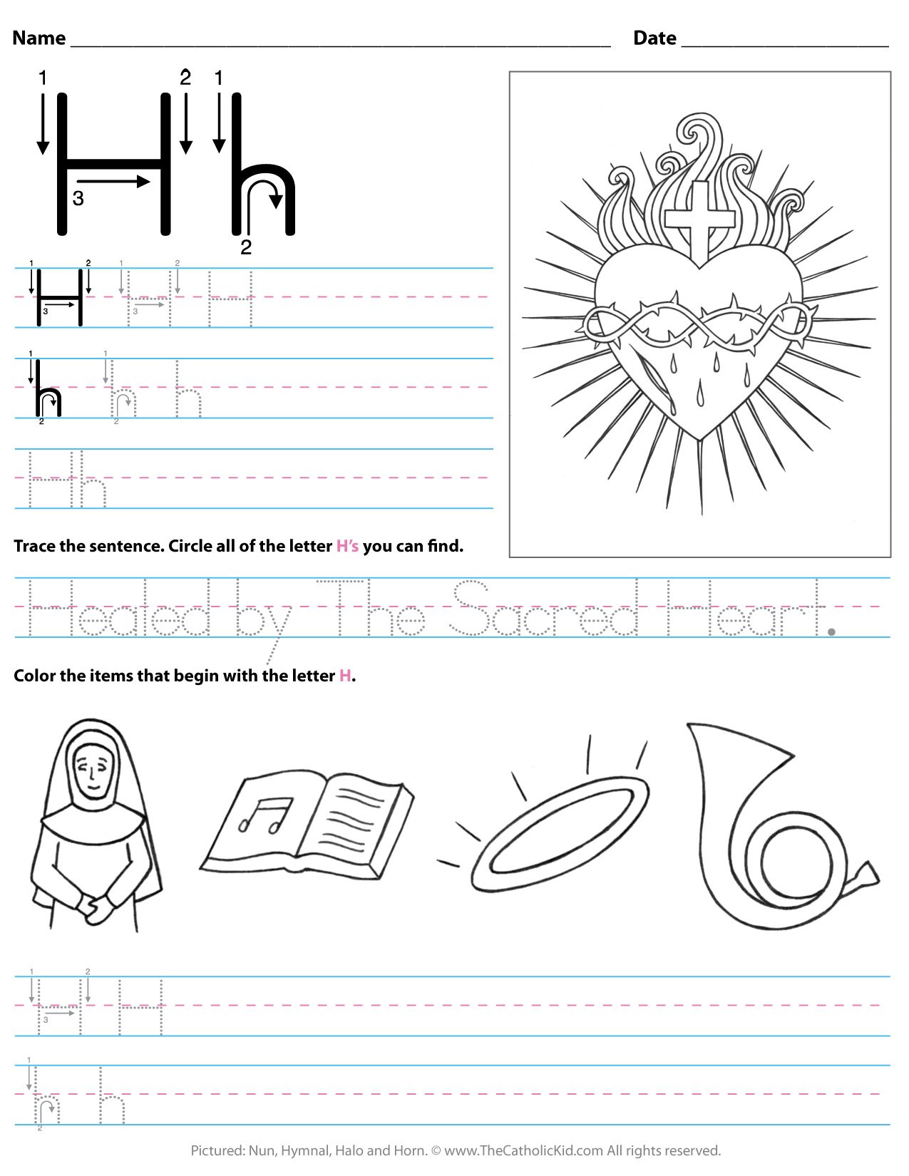 Catholic Alphabet Letter H Worksheet Preschool Kindergarten ...
