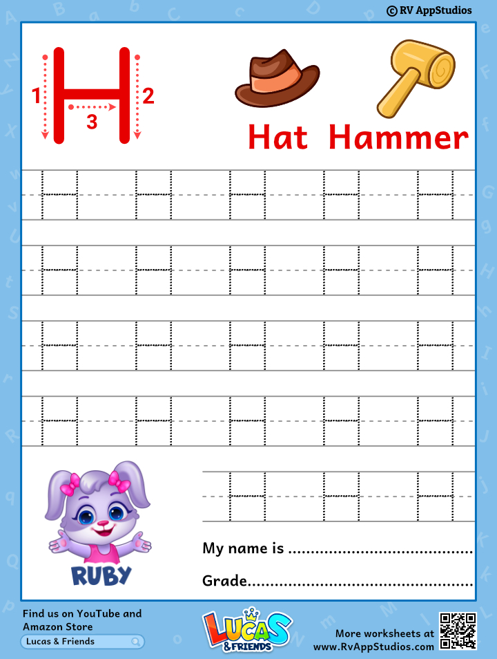 Capital Letter H Tracing Worksheet | Trace Uppercase Letter H