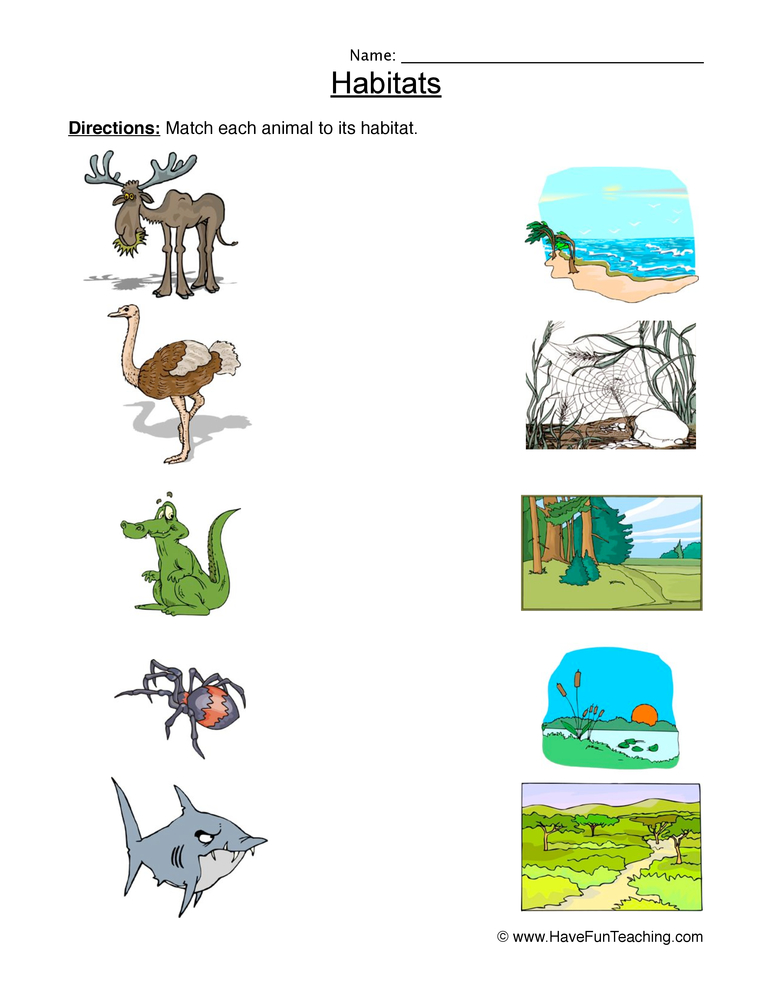 Matching Animal Habitats Worksheet  