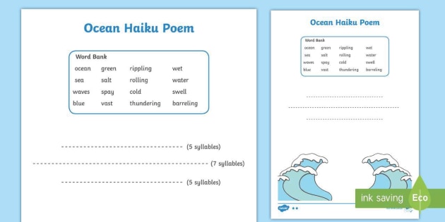 Ocean Haiku Poem Differentiated Worksheets (teacher made)