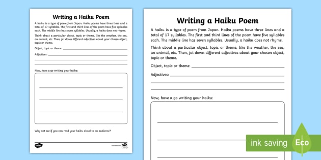 Write a Haiku Poem Activity (teacher made) - Twinkl