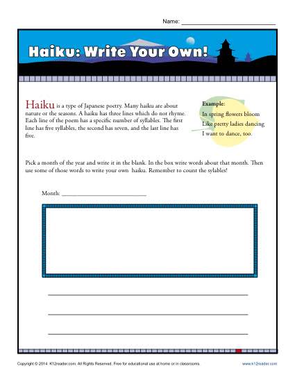 haiku poems worksheet