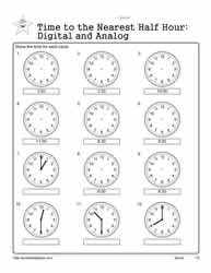 half hour time worksheet