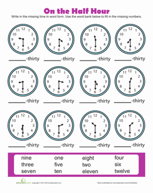 Time to the Half Hour | Worksheet 