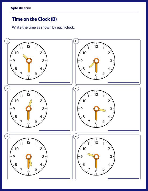 Half Hour on Analog Clock - Math Worksheets - SplashLearn