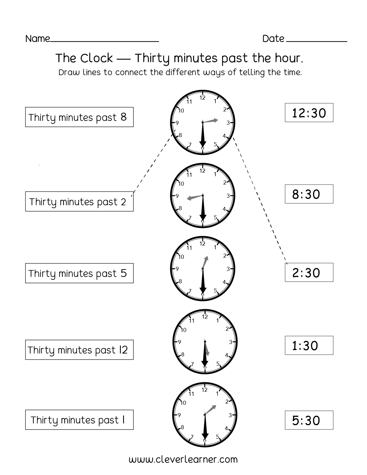 half hour worksheet