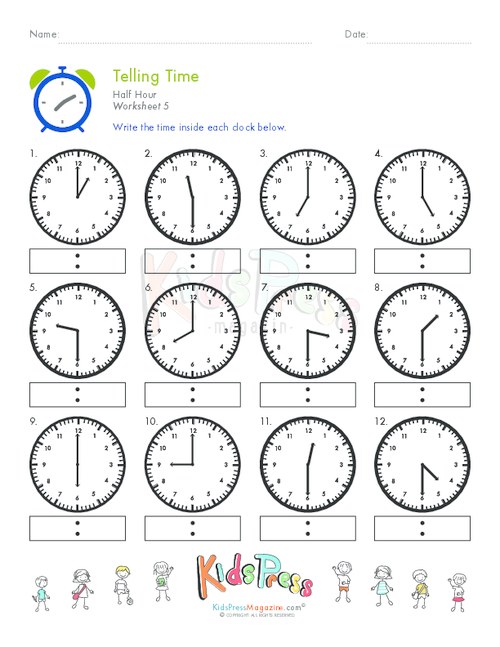 Telling Time Half Hour Worksheet # 5 - KidsPressMagazine.com