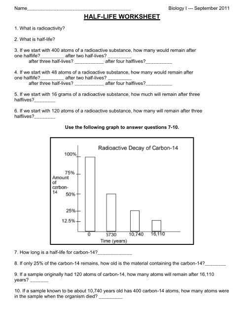 half life worksheet with answers