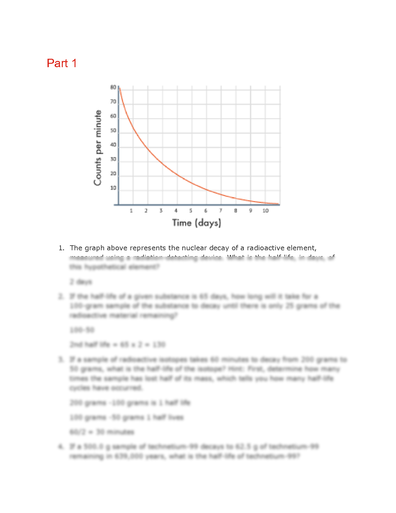 SOLUTION Nuclear Decay of a Radioactive Element Graph Worksheet