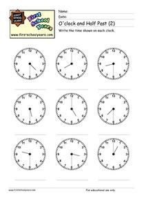 OClock and Half Past (2) Worksheet for 2nd - 3rd Grade | Lesson ...