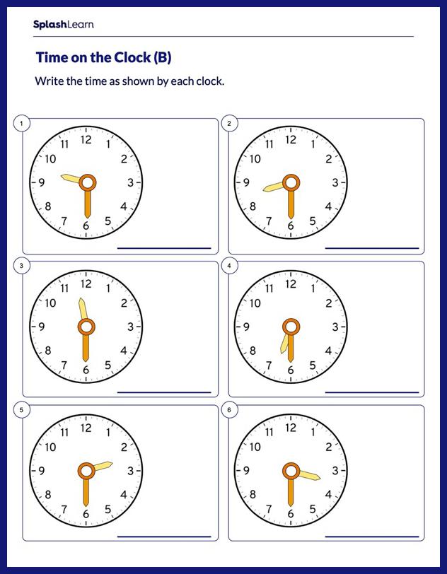 Write Time as Half Past - Math Worksheets - SplashLearn