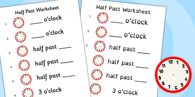 Half Past Worksheets (teacher made) - Twinkl