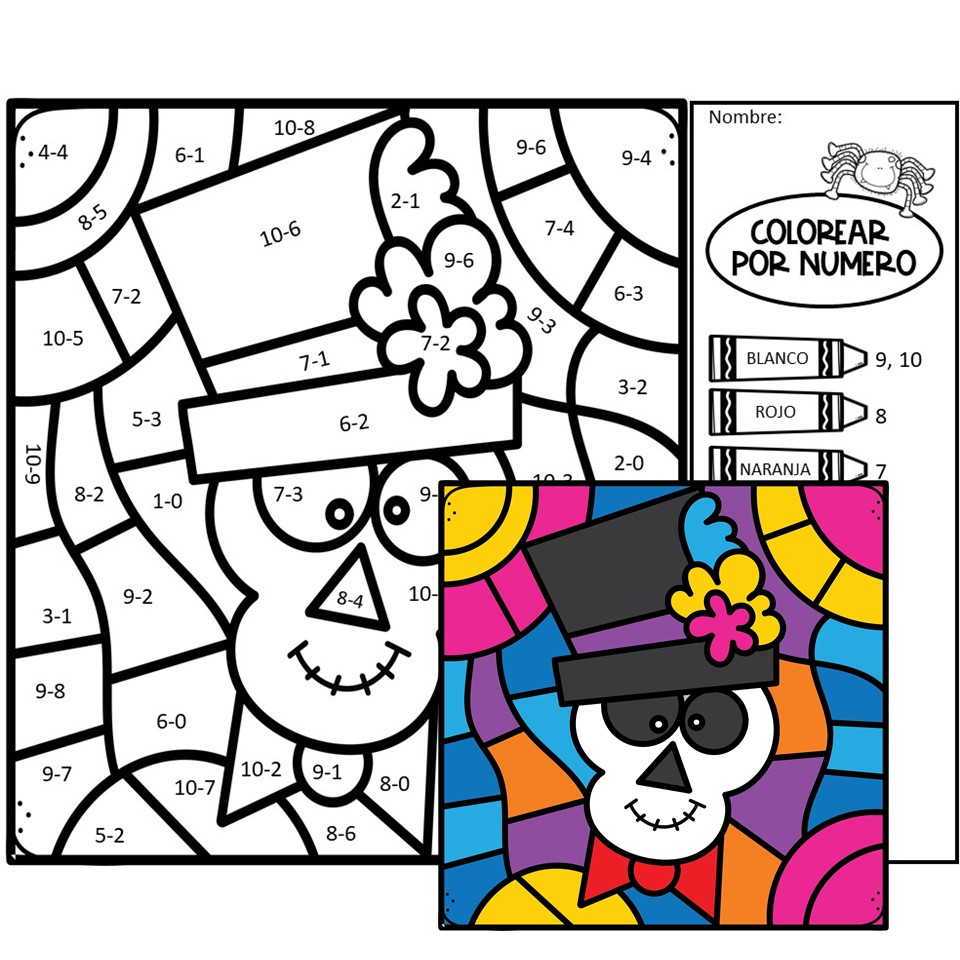 Spanish Halloween Color by Number Addition to 10 | Made By Teachers