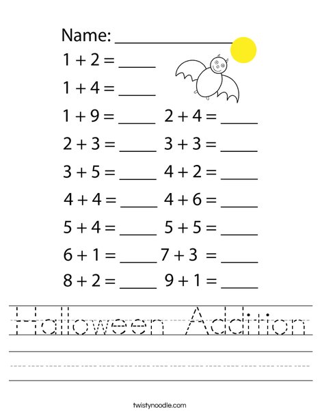 Halloween Addition Worksheet - Twisty Noodle
