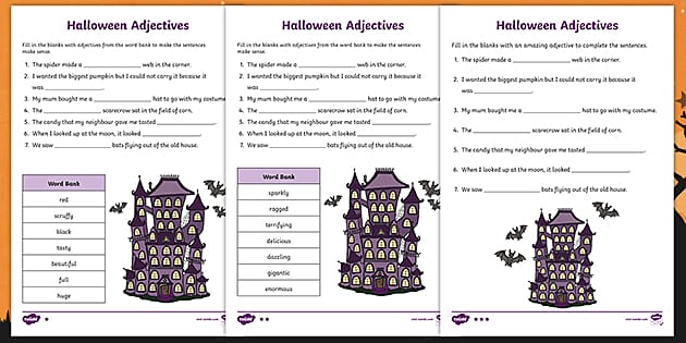 halloween adjectives worksheet