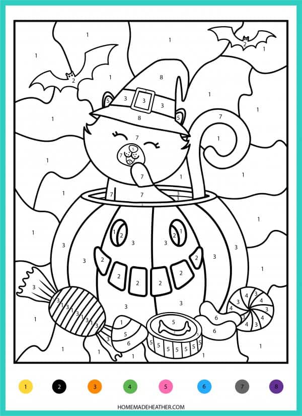 halloween color by number worksheet
