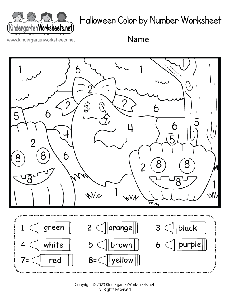 Free Printable Halloween Color by Number Worksheet