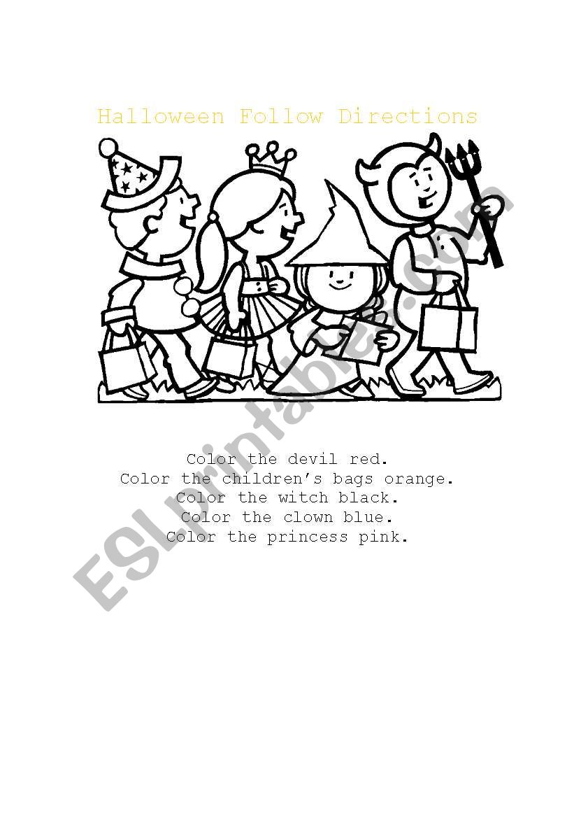 halloween following directions worksheet