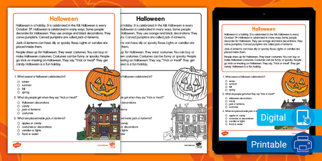 halloween fun reading worksheet