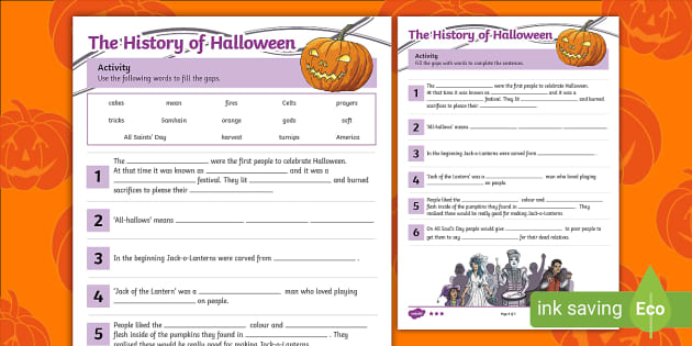 halloween history worksheet