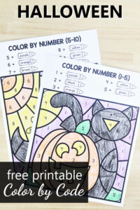 Free Printable Halloween Color by Code Math Activities