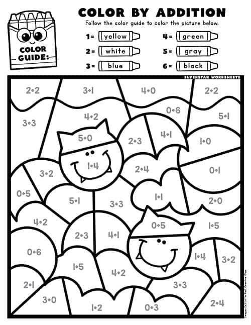 halloween math coloring worksheet printable