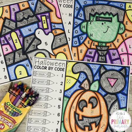Color by Numbers Halloween Worksheets for Kids
