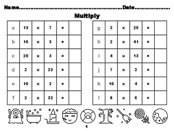 100 Halloween Math Activities, Third Grade Multiplication, Answers up to  100,