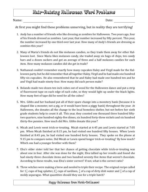 Hair-Raising Halloween Math Word Problems