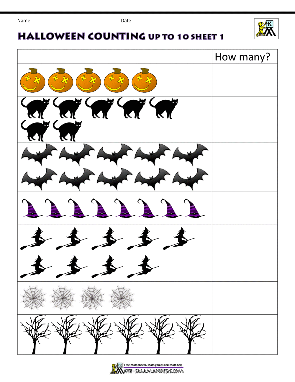halloween math worksheet for kindergarten