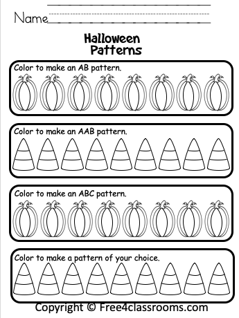 Kindergarten Halloween Math Patterns - Free Worksheets ...