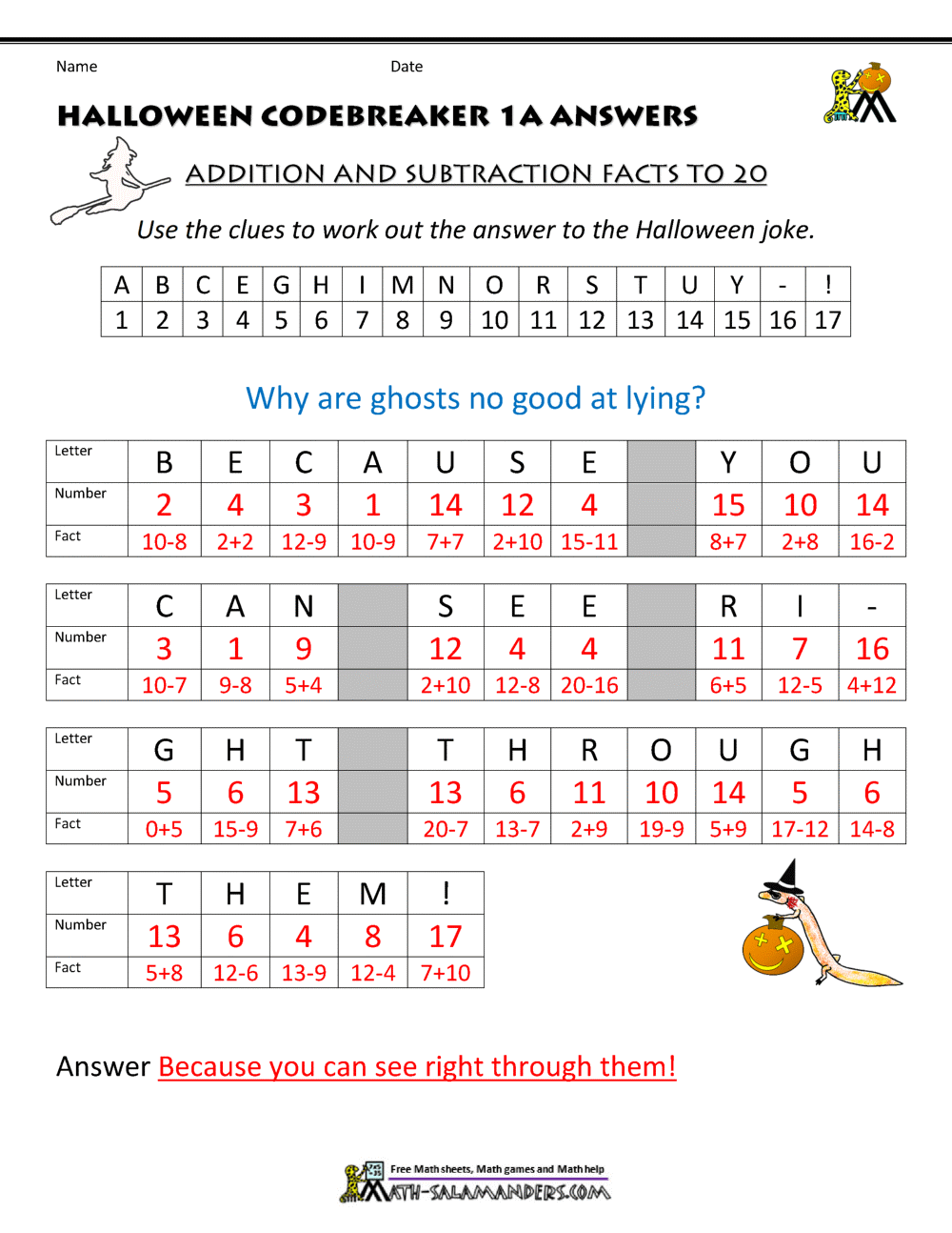 Free Halloween Math Worksheets