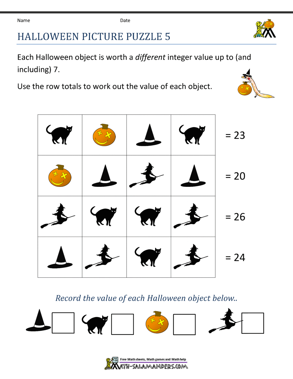 halloween math worksheet middle school