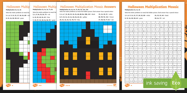 Halloween Multiplication Mosaics Worksheets | Twinkl