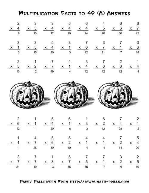 All Operations -- Multiplication Facts to 49 (A)