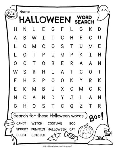 halloween word search worksheet