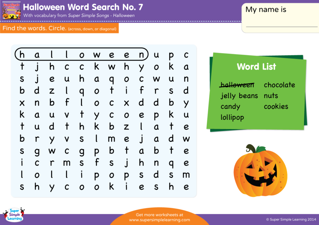 halloween word search worksheet