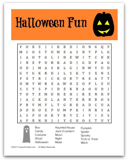 halloween word search worksheet