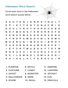 halloween word search worksheet