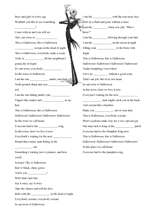 halloween worksheet for middle school