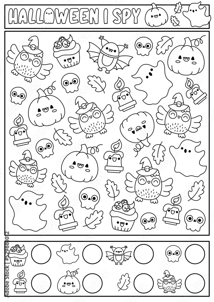 Halloween black and white I spy game for kids. Searching and ...