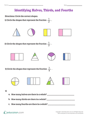 Identifying Halves, Thirds, and Fourths | Interactive Worksheet ...