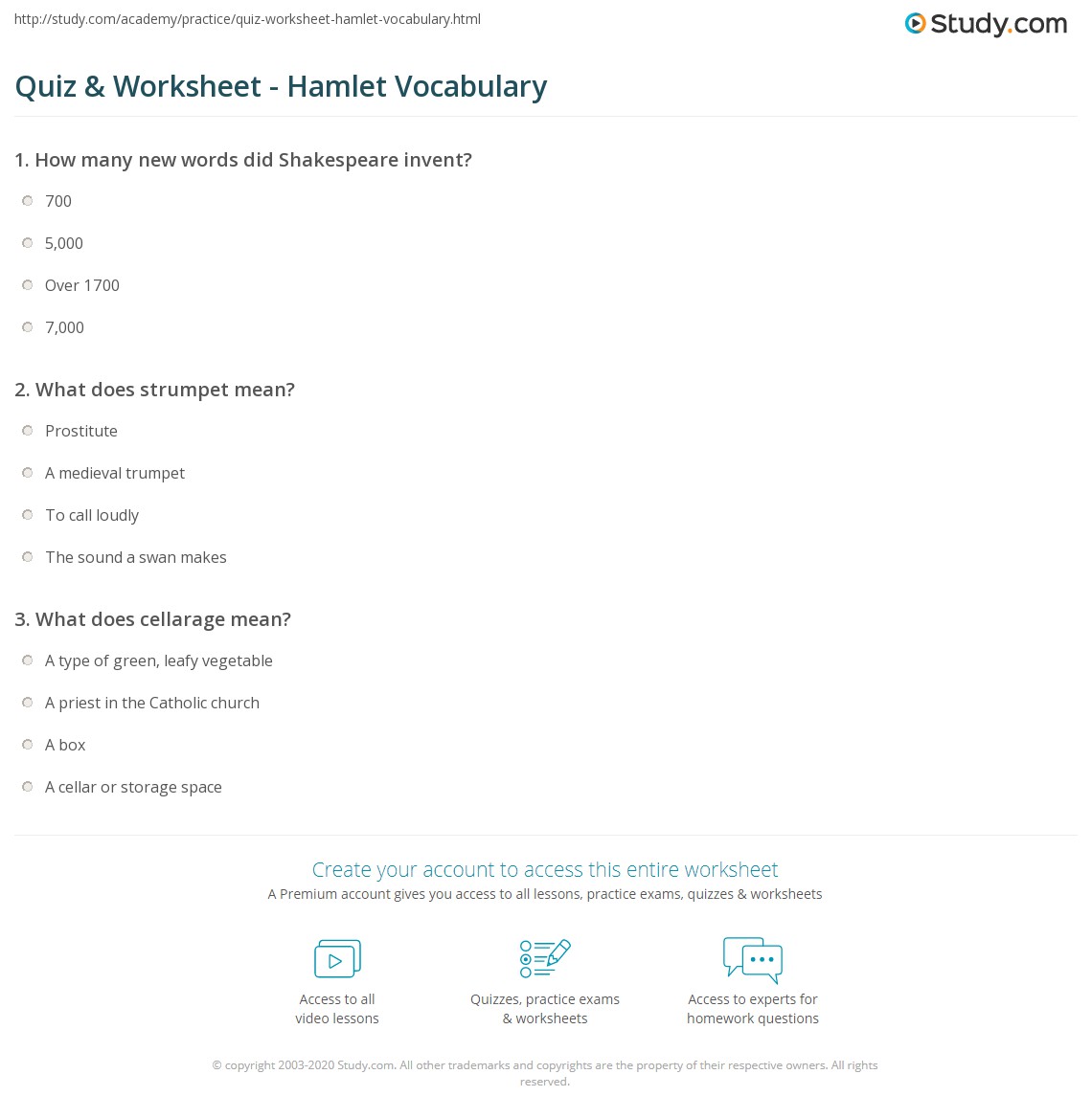 hamlet vocabulary worksheet