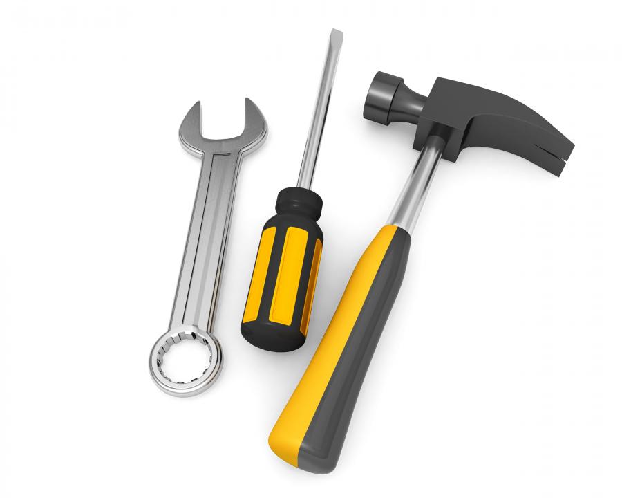 Tools Like Wrench Screwdriver Hammer On White Background Stock ...