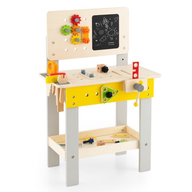 Kids Wooden Workbench with Blackboard Saw Hammer and Screwdriver ...