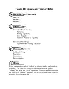 Hands-On Equations: Teacher Notes Worksheet for 6th - 7th Grade ...