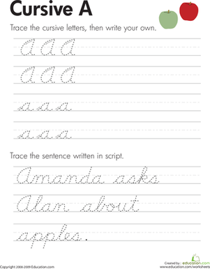 Cursive A | Worksheet 