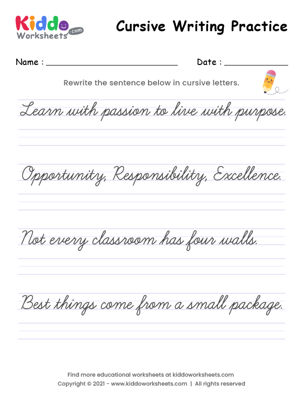 Free Printable Cursive Writing Practice Worksheet - kiddoworksheets