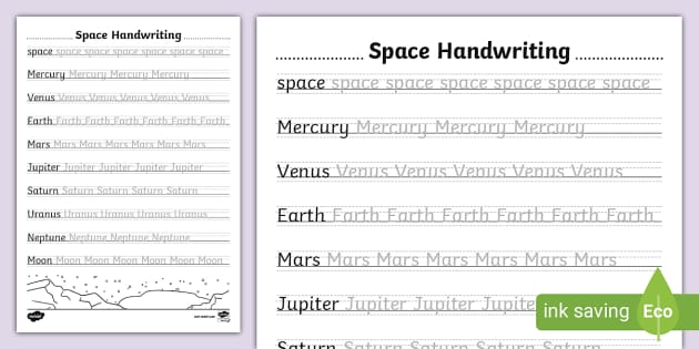 Space-Themed Handwriting Practice Sheets (teacher made)