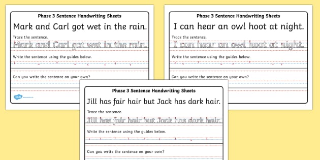 Handwriting Sheets | Handwriting Practice Sentences | Year 1